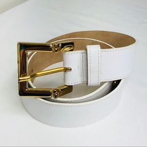 Carlos Falchi white designer leather belt 36”